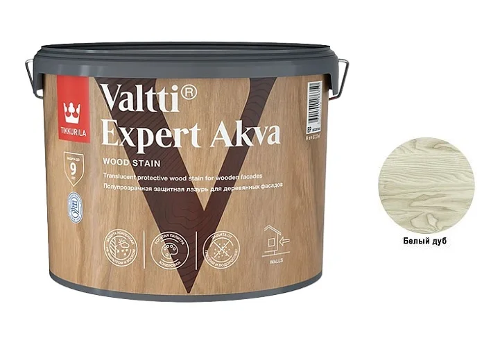 Антисептик лессирующий Tikkivala VALTTI EXPERT AKVA 9л белый дуб