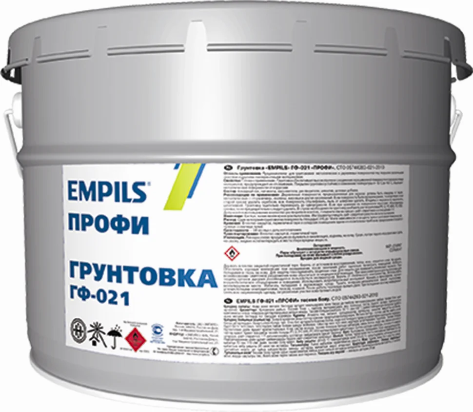 Грунтовка ГФ-021 серая 12 кг универсальная EMPILS ПРОФИ 1544 ГОСТ 25129-82