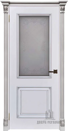 Дверь ДВЕРИ РЕГИОНОВ Багет 32 со стеклом 70, эмаль белая (RAL 9003) + патина серебро