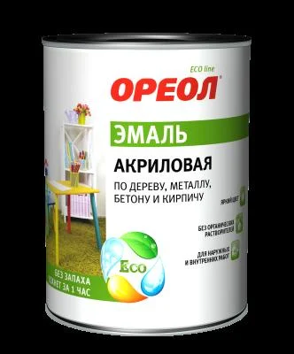 Эмаль ОРЕОЛ акриловая глянцевая белая (пластик) 0,9 кг