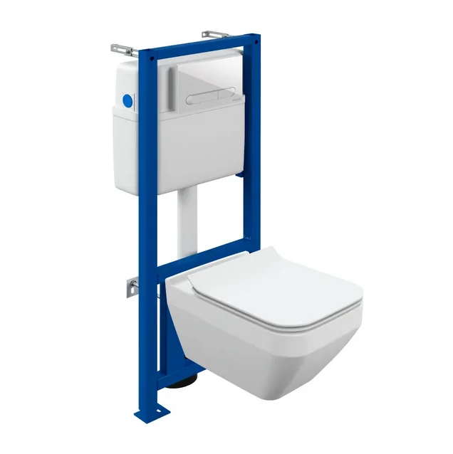 Унитаз подвесной CERSANIT CREA SQUARE CO DPL EO SLIM с инсталляцией LINK PRO, сиденье slim микролифт, кнопка CORNER пластик белый матовый