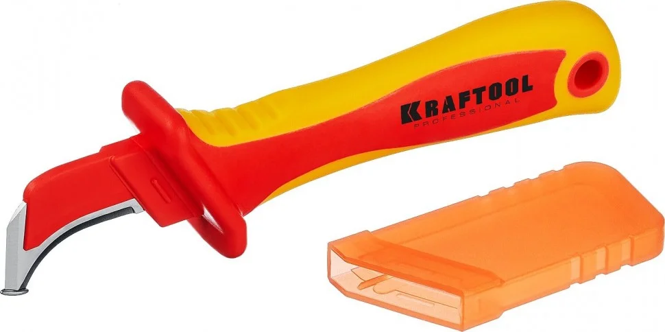 Нож диэлектрический, KRAFTOOL KN-7, с "пяткой", изогнутый