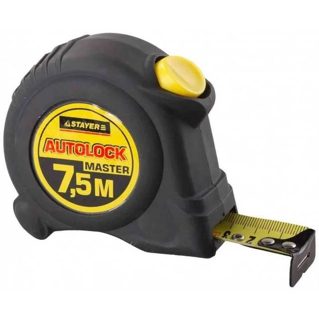 Рулетка 7,5м*25мм STAYER "MASTER" AUTOLOCK, корпус с резиновым напылением, автостоп