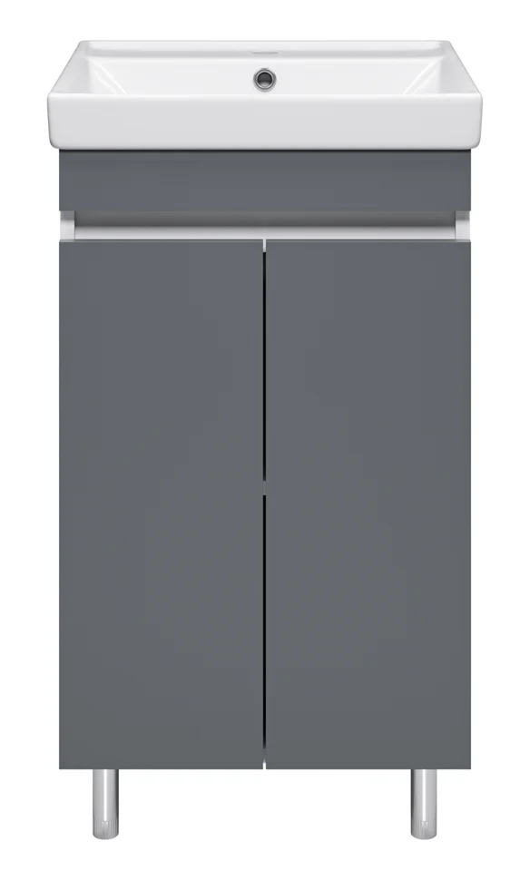 Комплект Misty: тумба Майна 50 прямая, ПВХ графит с умывальником Енисей 50