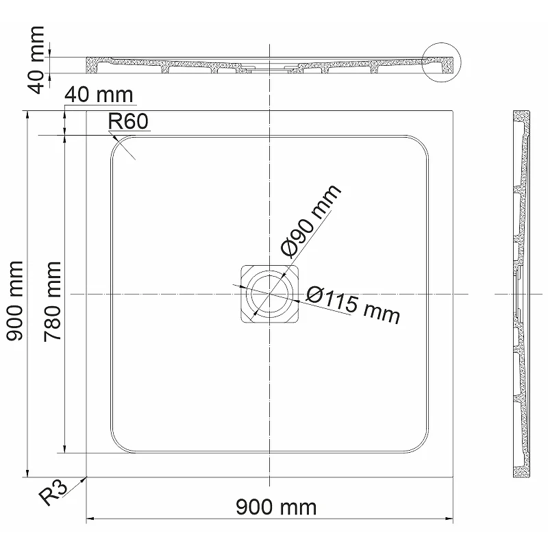 Поддон душевой из искусственного камня WasserKraft Dinkel 900*900, арт.58T03