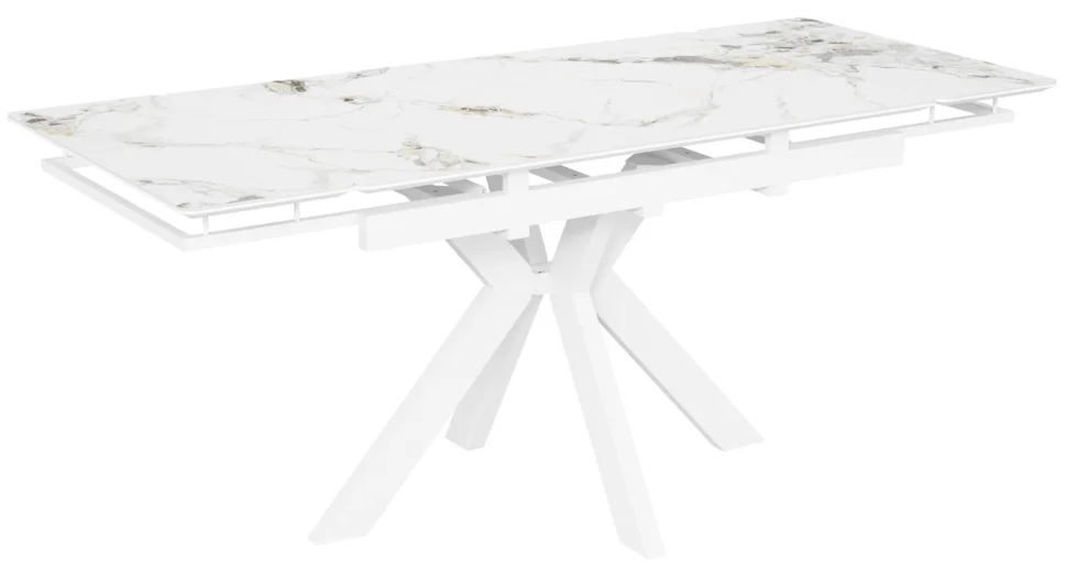 Стол Сумо-2С NEW 120х80 (+30+30) (царга Белый/МДФ+PVC Белый/Champagne) + нога №125Q (белый)