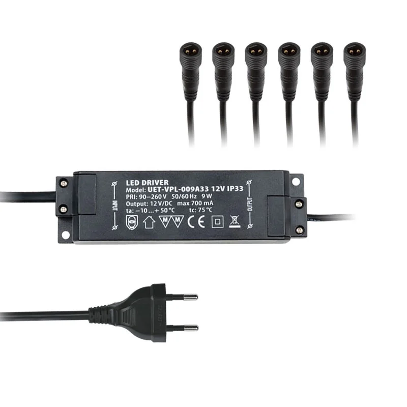 Блок питания 9 Вт, 12В, IP33, 6 выходов, Uniel UET-VPL-009А33