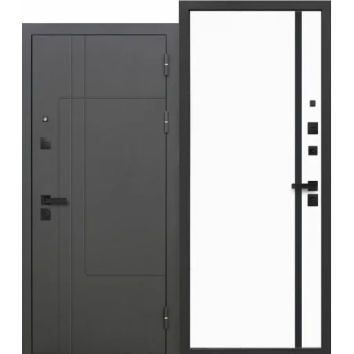 Дверь мет. FERRONI Smart 4 860х2050 "Пр" муар RAL 7024/эмалит белый, черное стекло (электронный замок)