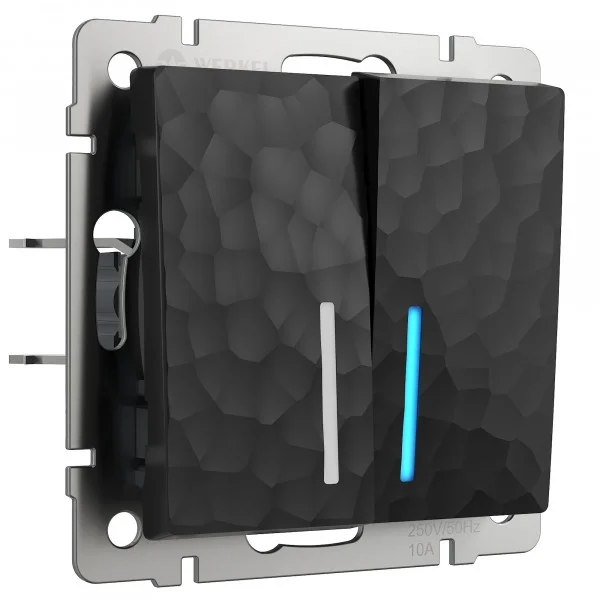 Выключатель двухклавишный СП Werkel Hammer с подсветкой черный, W1220108