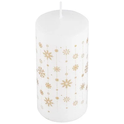 Свеча Deco Christmas Снежинки 56*120 (золото на белом)