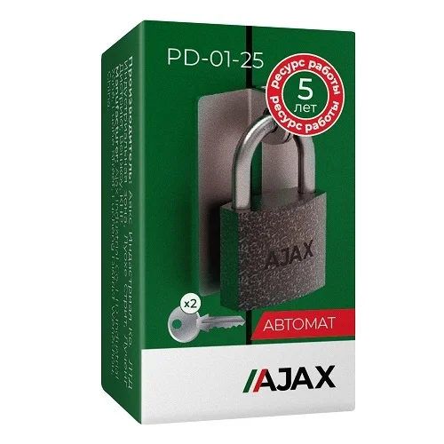Замок навесной AJAX PD-01-25 2 англ. ключа