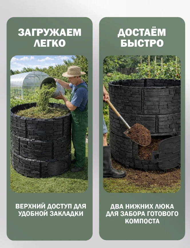 Компостер садовый «Бастион» усиленный, черный (люк черный), 1210 л