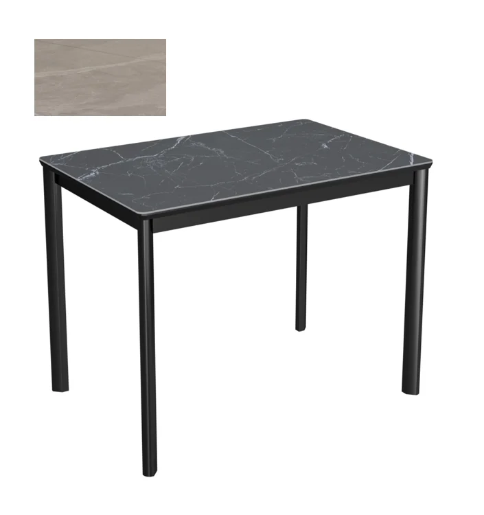Стол Римини-мини, размер 90х65 (+40), (цвет Чёрный/МДФ+PVC Чёрный/Armani Grey) + нога №9 (чёрный)