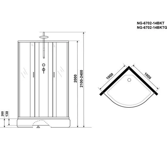 Кабина душевая NIAGARA Classic 1000х1000х2100, средний поддон (26 см), стекло ПРОЗРАЧНОЕ, профиль черный, арт.67021414BKT