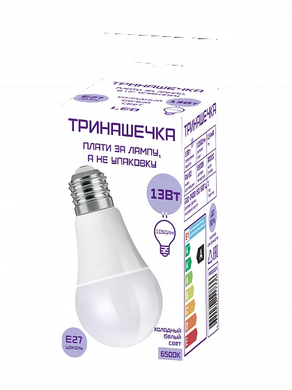 Лампа светодиодная 13W Е27 220V 6500K 1070Лм (дневной) А60 "Тринашечка" Фарлайт в индивид. упак.