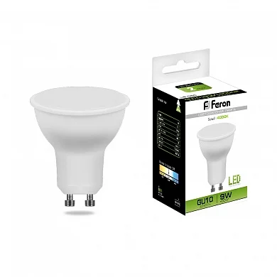 Лампа светодиодная 9W GU10 230V 4000K 780Лм (белый) Feron, LB-560