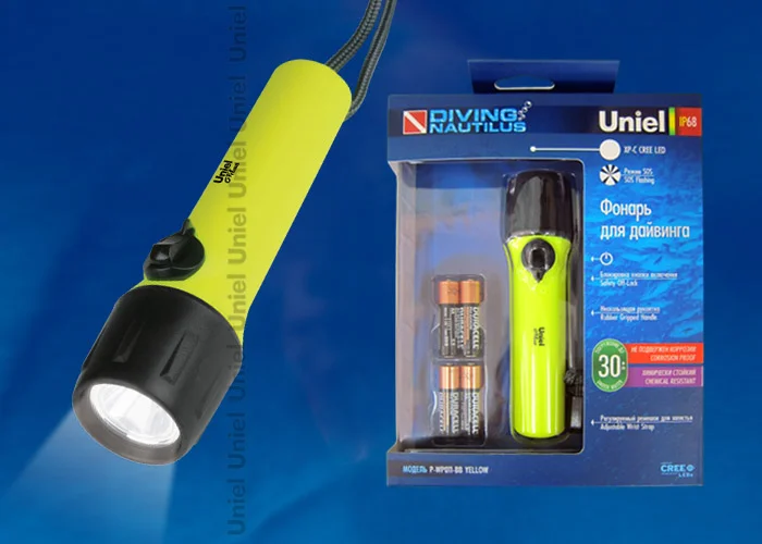 Фонарь ручной Uniel Премиум &#171;Diving &#8211; Nautilus&#187;, пластик, XP-C Cree LED, 4 х ААA, желтый, P-WP011-BB Yellow