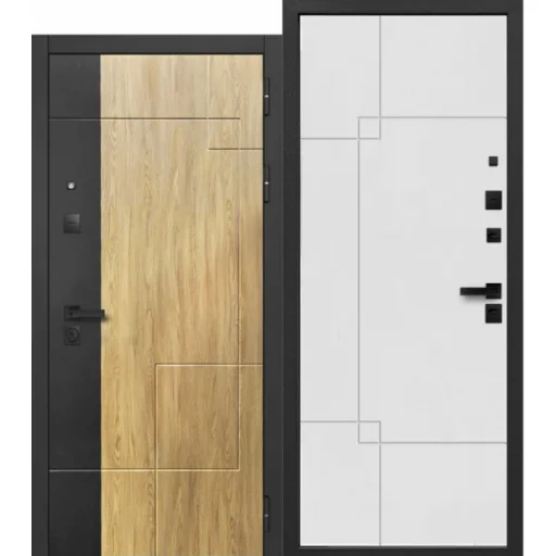 Дверь мет. FERRONI Smart 3 860х2050 "Л" МДФ сатин черный, дуб мадейра янтарь/эмалит серый (электронный замок)