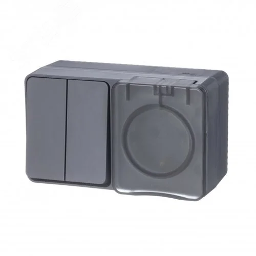 Блок ОП AtlasDesign PROFI IP54 (розетка одноместная 16А заземл. защ. шторки + двухклавишный выключатель 10А) антрацит SE ATN544074