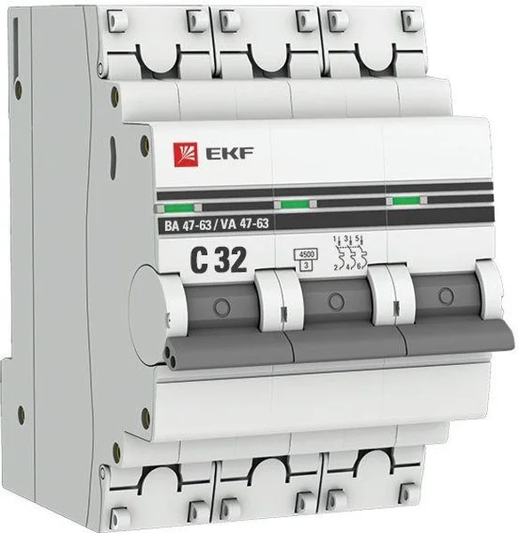 Выключатель автоматический BA47-63 3Р 32A 4.5kA х-ка С PROxima ЕКF mcb4763-3-32C-pro