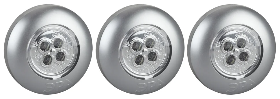 Фонарь пушлайт ЭРА SB-504 "Аврора" 4xLED, 3xAAA, серебристый, 3 шт/упак