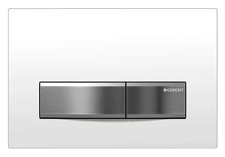 Клавиша смывная GEBERIT Sigma 50 NEW, двойной смыв, рамка-белая /кнопки- нержавеющая сталь