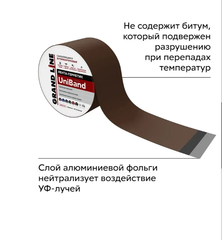 Лента герметизирующая Grand Line UniBand самоклеящаяся RAL 8017 коричневая 3м*5см