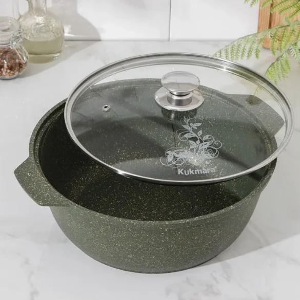 Жаровня-кастрюля Kukmara ж41tsml литая стекл. кр. 4.0л (Trendy style malachite)