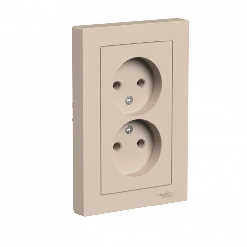 Розетка 2-местная СП AtlasDesign 16А без заземления в сборе песочный Schneider Electric ATN001220