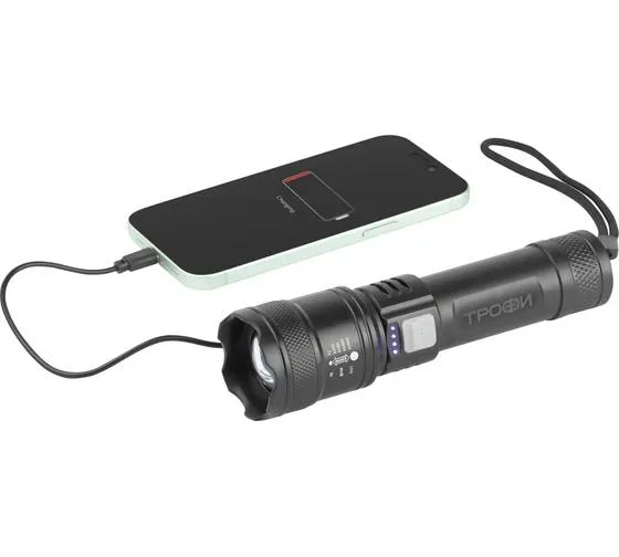 Фонарь светодиодный Трофи UA-103 аккумуляторный 7 Вт оптический Zoom 3 режима powerbank