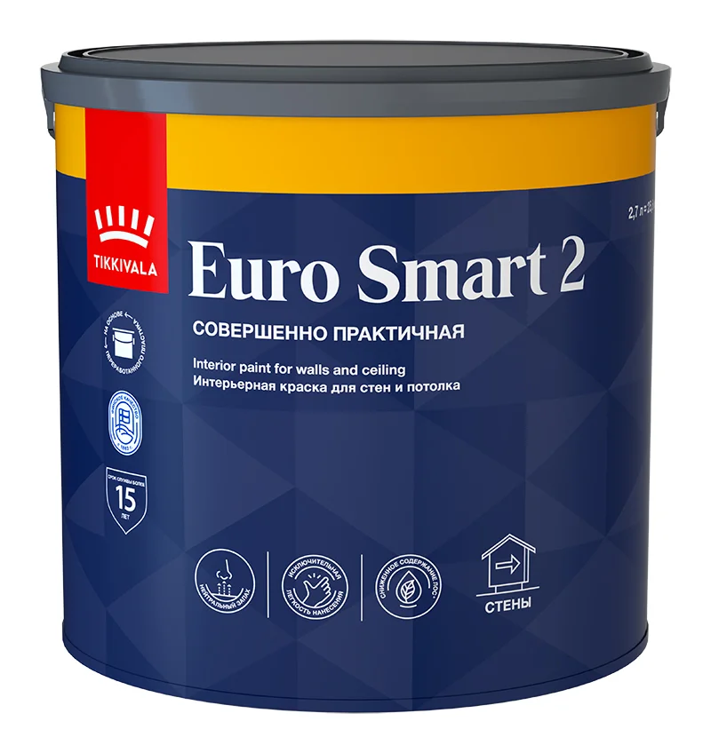 Краска ВД интерьерная глубокоматовая Tikkivala (Tikkurila) EURO SMART 2 A 2,7л