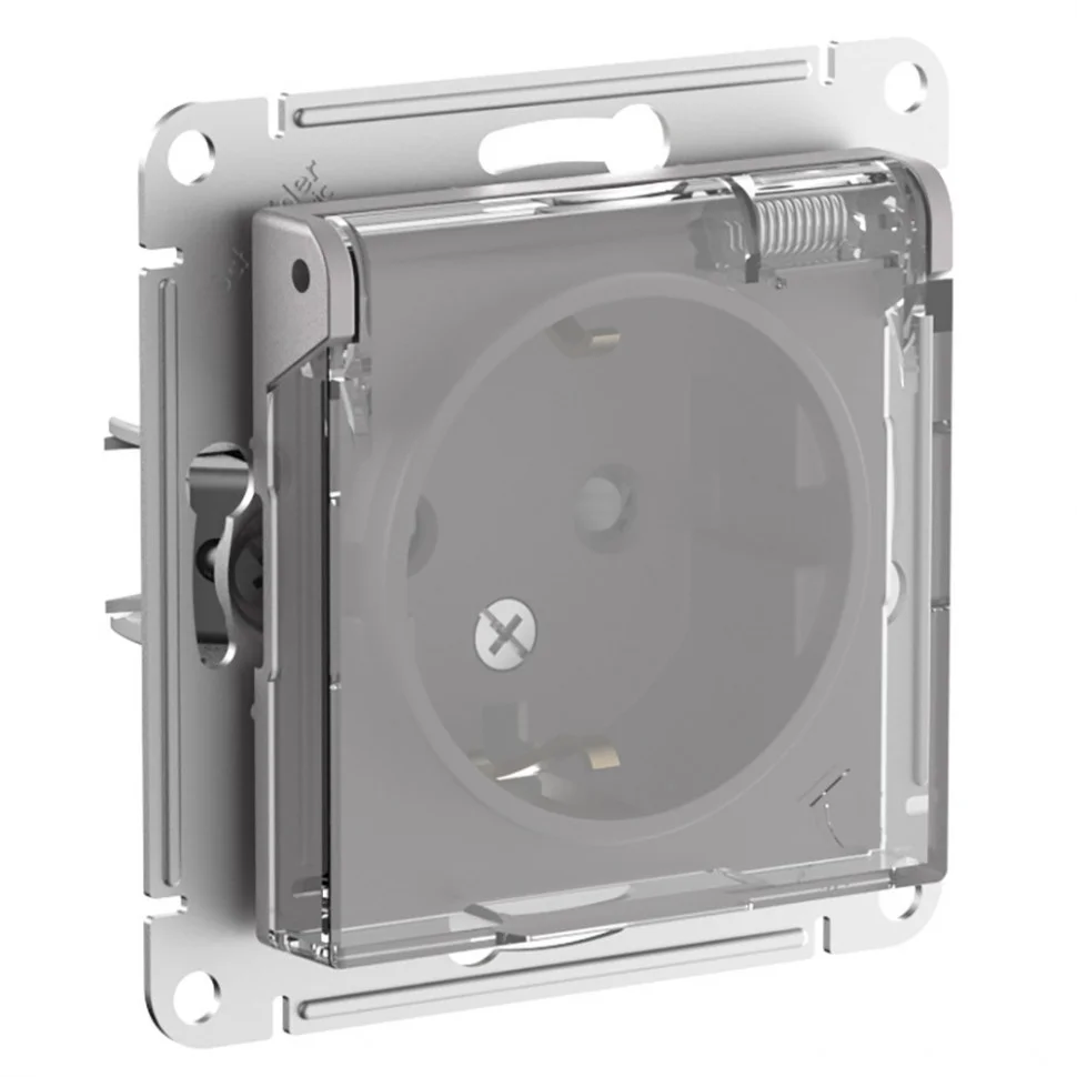 Механизм розетки одноместный СП AtlasDesign Aqua 16А IP44 с заземл. защ. шторки с прозр. крышкой механизм алюм. SE ATN440346