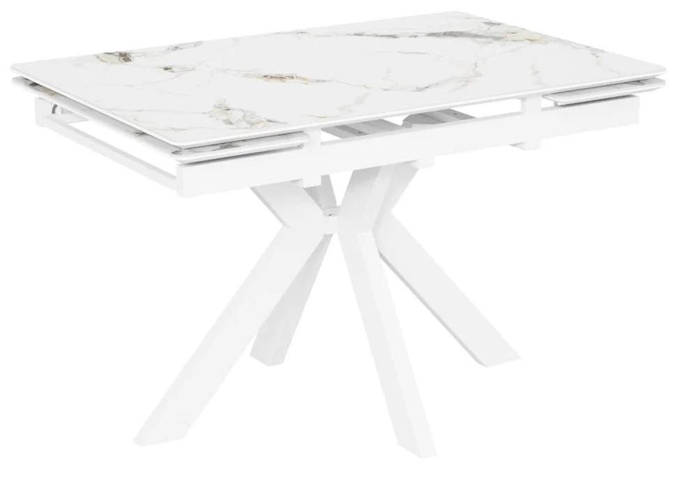 Стол Сумо-2С NEW 120х80 (+30+30) (царга Белый/МДФ+PVC Белый/Champagne) + нога №125Q (белый)