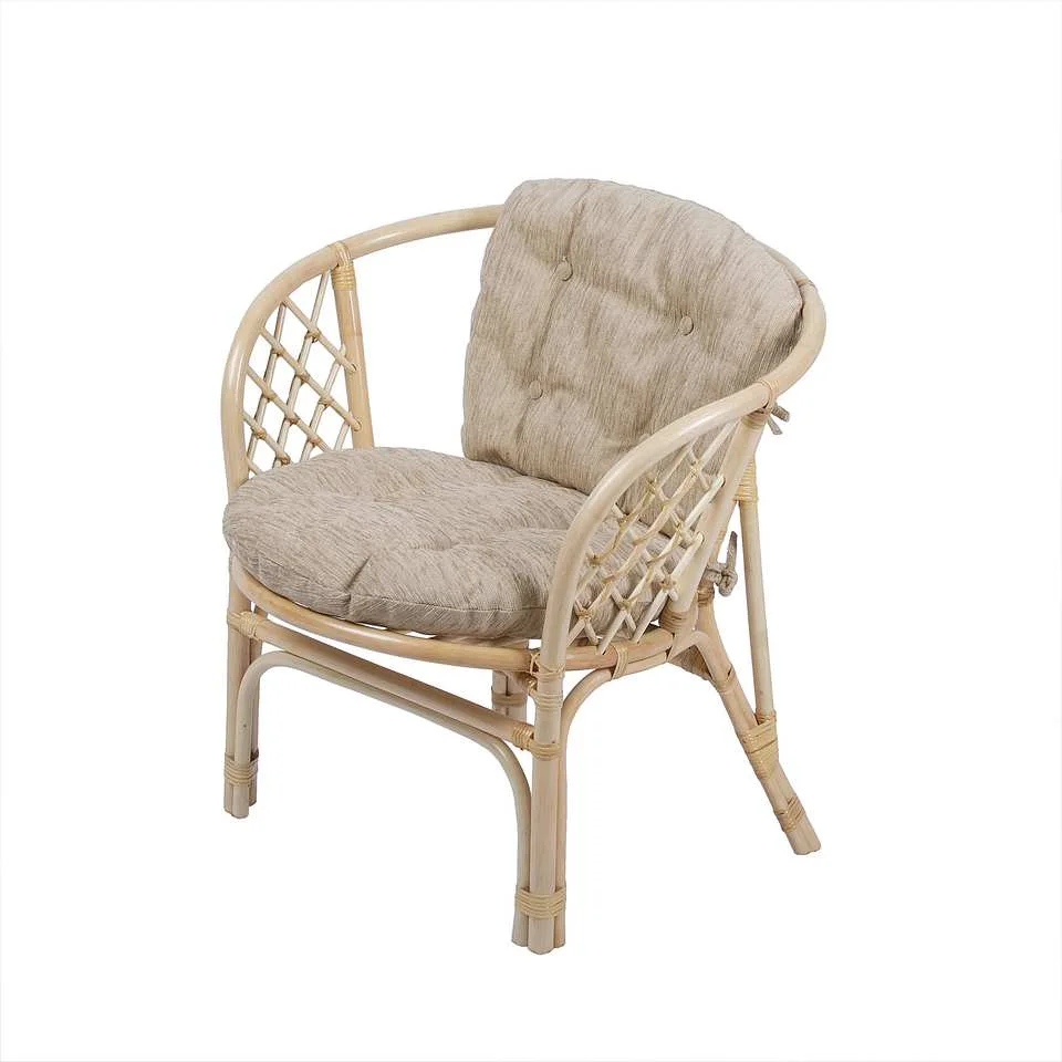 Кресло Багама с бежевой простой подушкой шенилл, натуральный