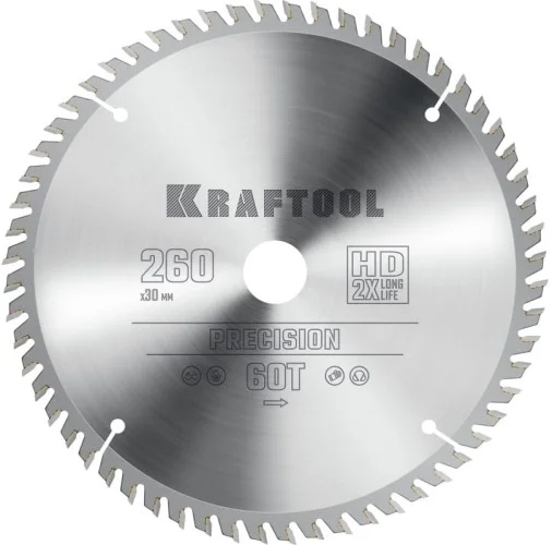 Диск пильный по дереву 260х30мм, 60Т, KRAFTOOL Precision
