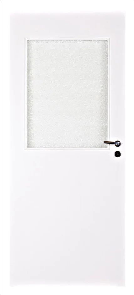 Дверь ТЕРРИ Финка СТАНДАРТ ПЛЮС 1/2 правая (частичное стекло) белый стекло 80 (коробка Т-образная 2,5шт, замок, петли врезные FT-65)