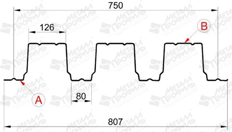 Профнастил "Металлпрофиль" Н-114(Тип), 0.8 мм, PE, RAL ** 0.807 * м2