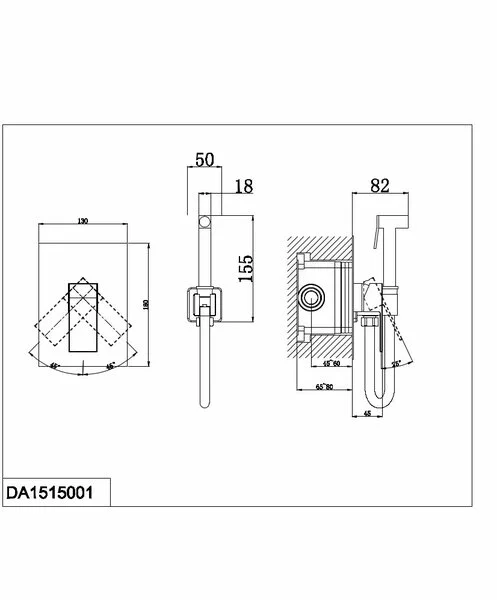 Смеситель D&K Bayern.Liszt DA1515001 для душа, встраиваемый с гигиеническим душем, хром