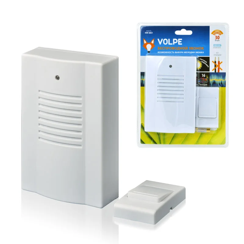 Звонок Volpe UDB-Q021 W-R1T1-16S-30M-WH беспроводной белый