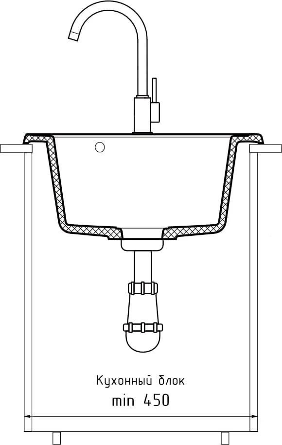 Мойка кварцевая ЭкоМ 4800 1-чаша D-480мм цвет серый арт.4800 серый