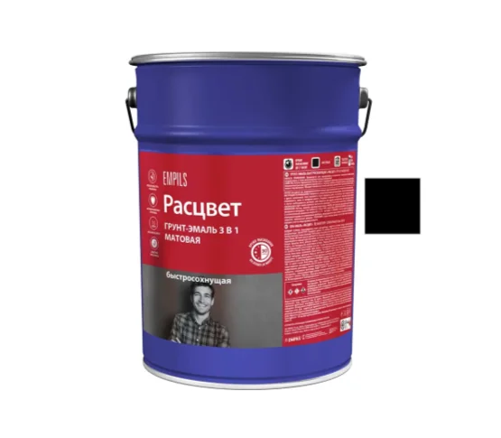 Грунт-эмаль по ржавчине 3 в 1 быстросохнущая черная матовая 5кг РАСЦВЕТ