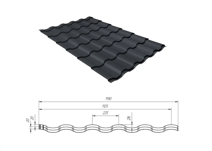 М\черепица, Kredo Satin Matt TX RAL **, 0.5мм Grandline, 1.19*м2