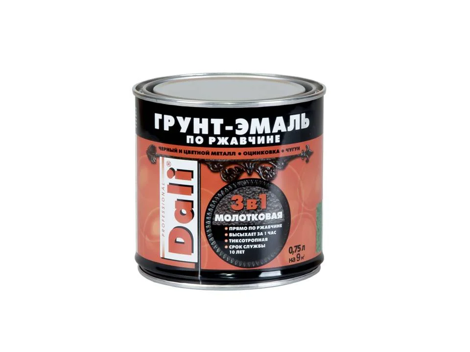 Грунт-эмаль по ржавчине с молотковым эффектом 3 в 1 DALI зеленая 0,75л