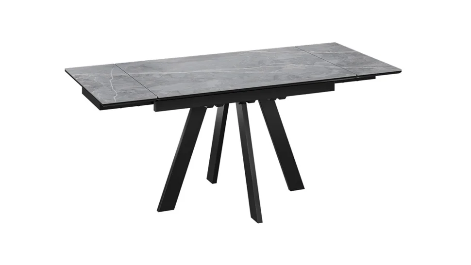 Стол обеденный раздвижной Джаггер Тип 1 1200*(1803)*770*800 (Черный муар/Керамика матовая серый мрамор)