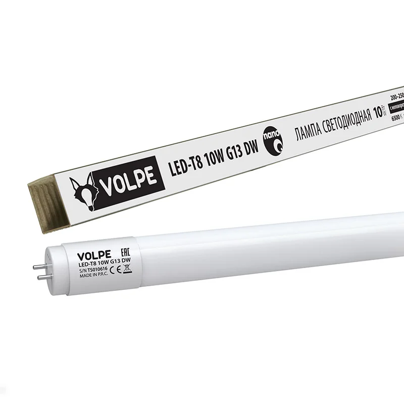 Лампа светодиодная 10W G13 (Т8) 604мм 200-250V 6500К 900Лм (яркий дневной) DW/FR/FIX/N Volpe