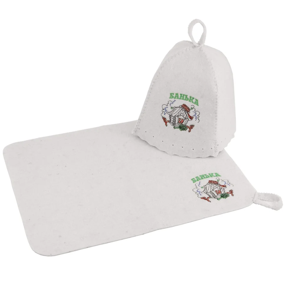 Набор 2-х предметный Эко, «Банька» (шапка с вышивкой, коврик) БАННАЯ ЛИНИЯ