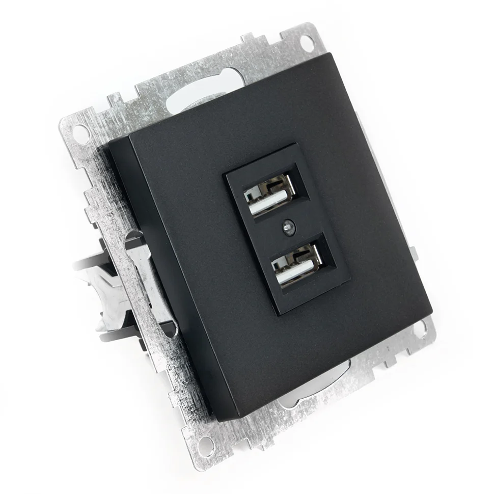 Розетка USB 2-местная (механизм) СП STEKKER Катрин 250В, 2,4А (GLS10-7115-05) черный