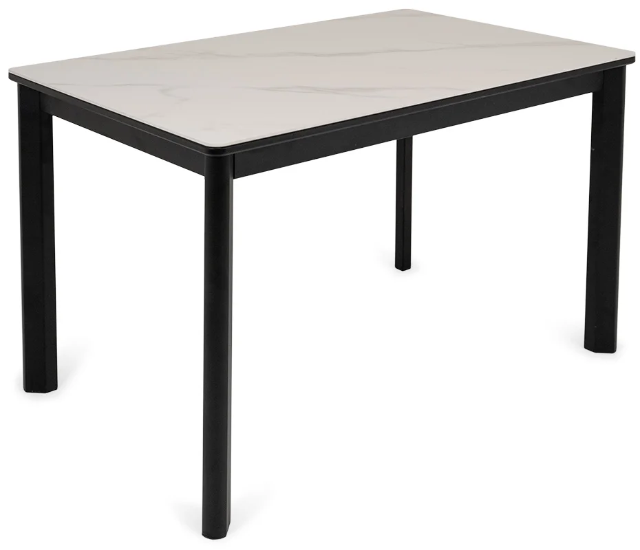 Стол Римини-2C 120х80 (+45) цвет Чёрный/МДФ+PVC Чёрный/White marble) + нога №9 (черный)