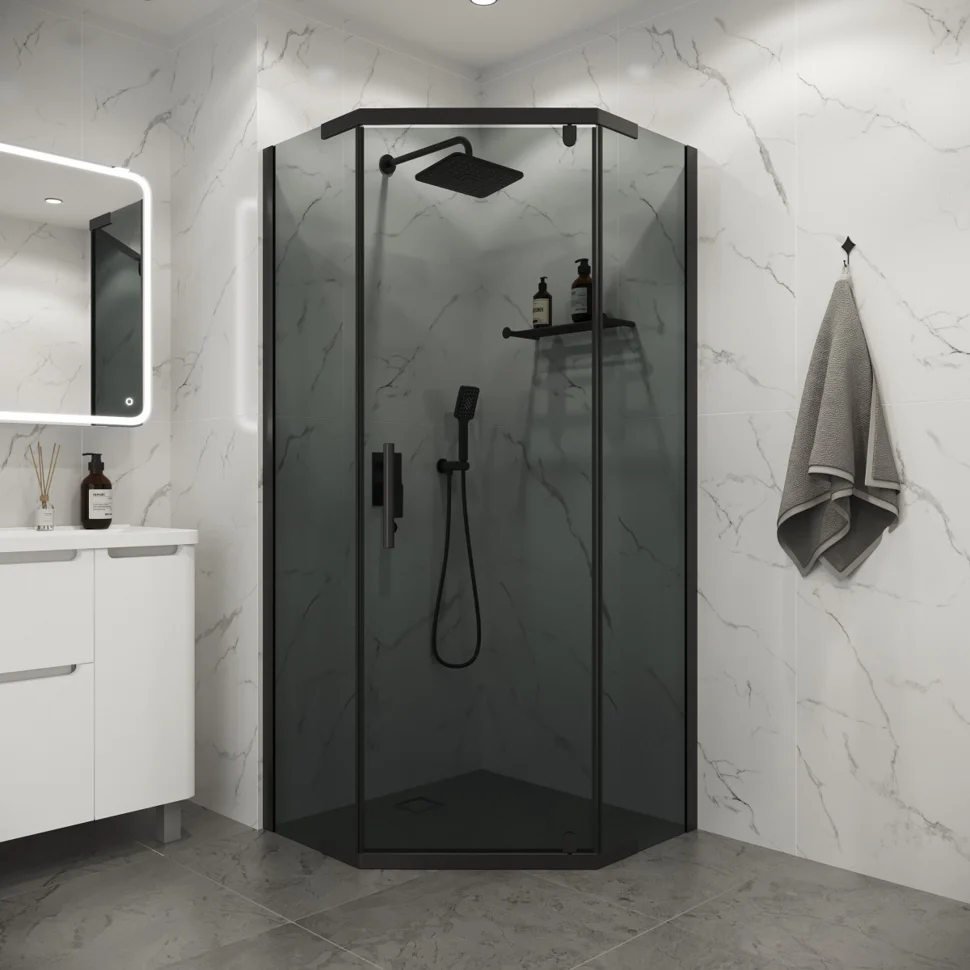Ограждение душевое NIAGARA Eco 100x100 NG-1010-14DT трапеция, стекло тонированное, профиль черный матовый, арт. NG-1010-14DT