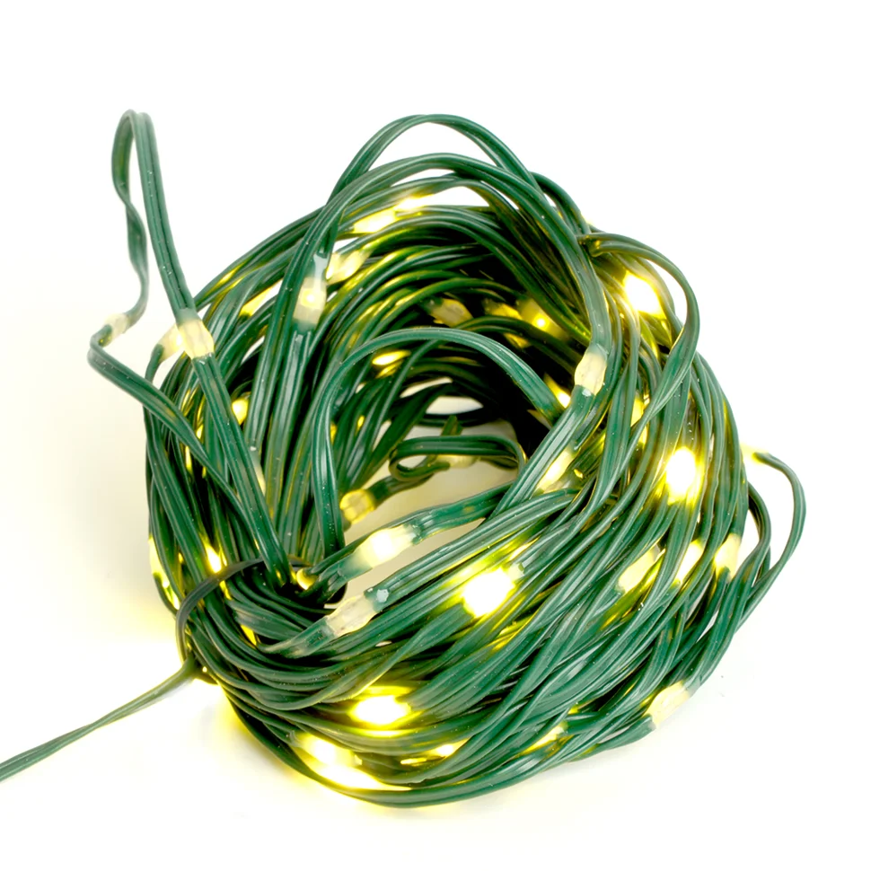 Гирлянда линейная Роса (на плоском проводе) 220V, 100 LED 10м, 2700K, IP 20, зеленый шнур шнур 3м, FERON CL581